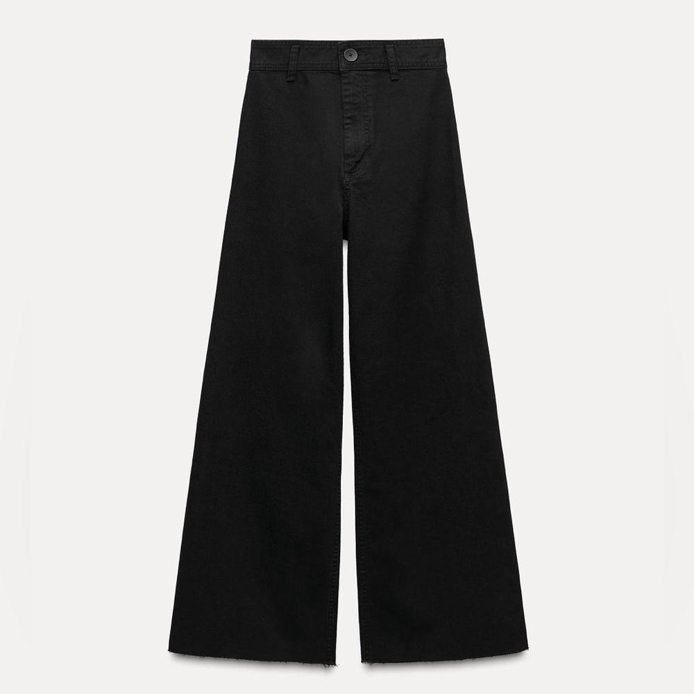 Zara Marine Straight Black Frayed Hem Jeans - Size 2